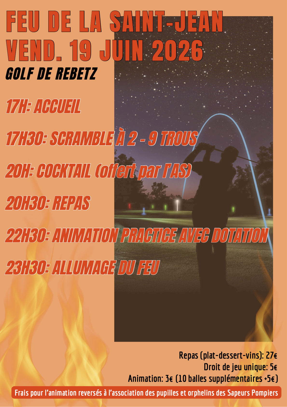 feu de la saint jean vend. 19 juin 2026 17h accueil 17h30 scramble à 2, 9 trous